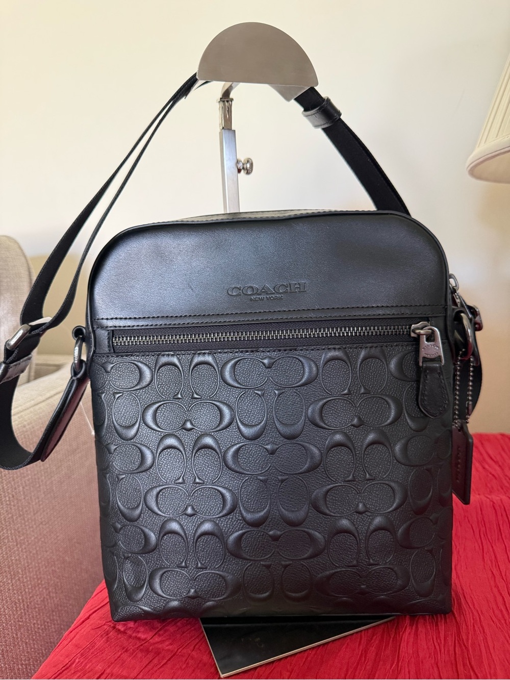 Coach Black Embossed Signature Leather Messenger Bag